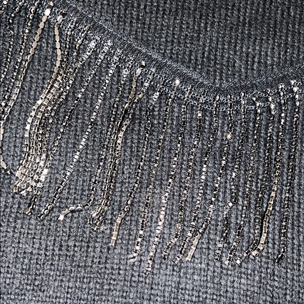 Express Black Rhinestone Fringe Western Glam Sweater Size Large - Picture 2 of 3